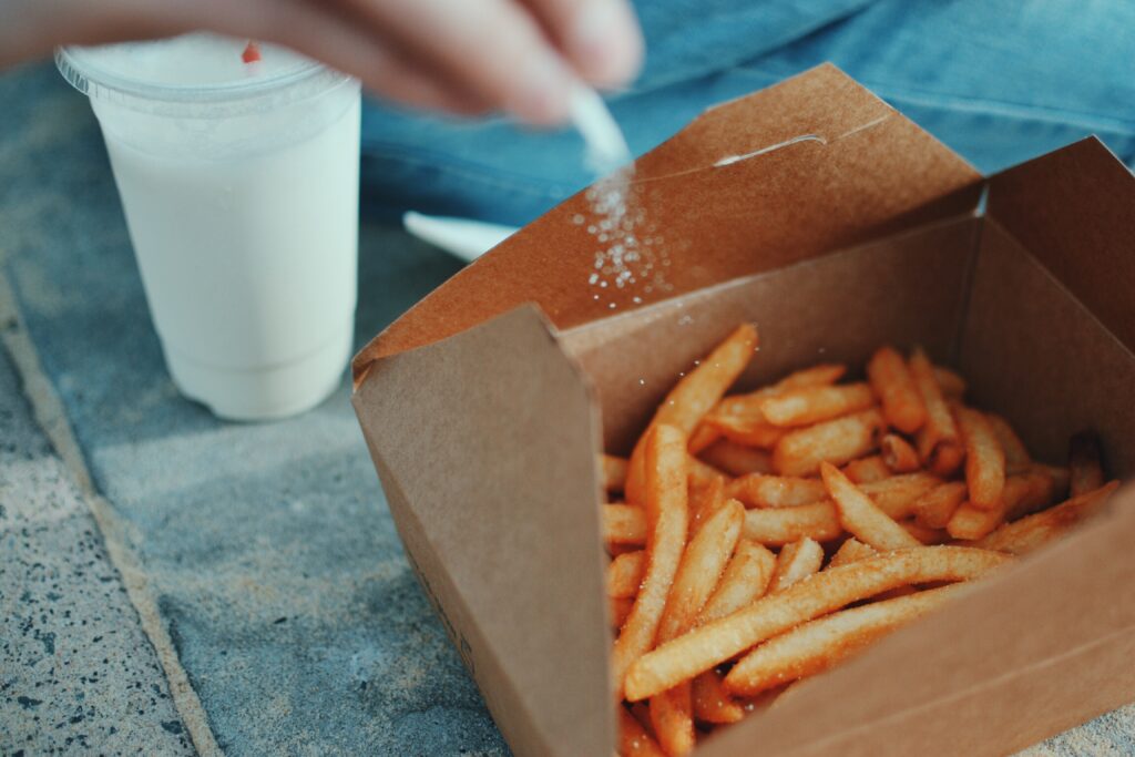 fries in a cardboard box
